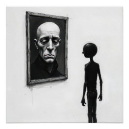 Stick Figure Staring a Bald Man Portrait Poster