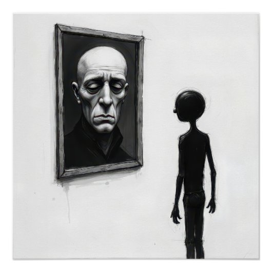 Stick Figure Staring a Bald Man Portrait Poster (Vorderseite)