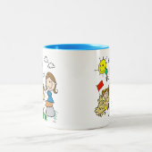 Stick Figures Family Beach Fun Zweifarbige Tasse (Mittel)