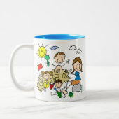 Stick Figures Family Beach Fun Zweifarbige Tasse (Links)