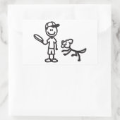 Stick Man and Dog spielt Frisbee Rechteckiger Aufkleber (Tasche)