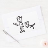 Stick Man and Dog spielt Frisbee Rechteckiger Aufkleber (Umschlag)