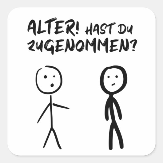 Stick Man Figure Naughty Minimalsim Cartoon Joke Quadratischer Aufkleber (Vorderseite)