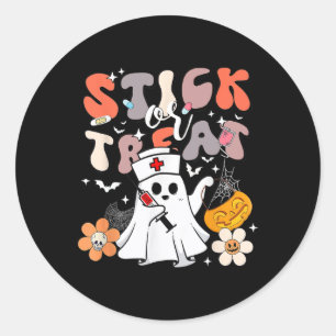 Stick oder Leckerei Halloween Ghost Nurse Crna Eme Runder Aufkleber