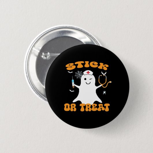 Stick oder Leckerei Nurse Funny Halloween Kostüm E Button (Vorne & Hinten)