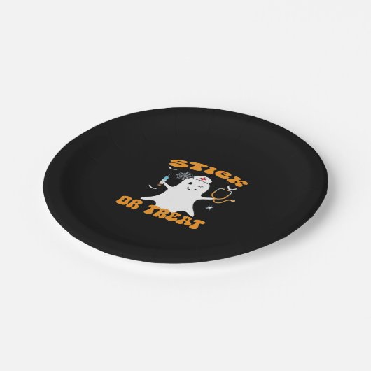 Stick oder Leckerei Nurse Funny Halloween Kostüm E Pappteller (Schrägansicht)