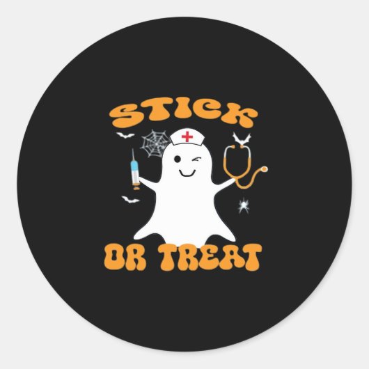 Stick oder Leckerei Nurse Funny Halloween Kostüm E Runder Aufkleber (Vorderseite)