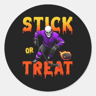 Stick Or Treat Halloween Hockey Skelett Spieler Sp Runder Aufkleber