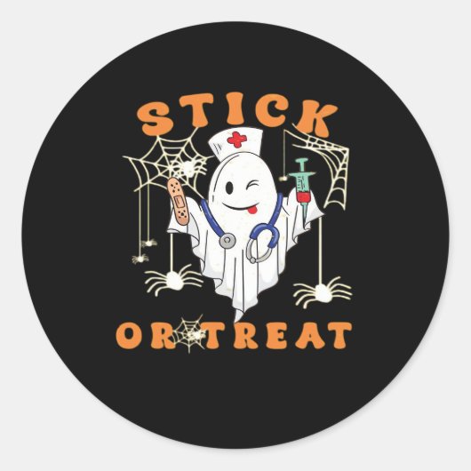 Stick or Treat Nurse Spooky Nurse Costume Funny Ha Runder Aufkleber (Vorderseite)
