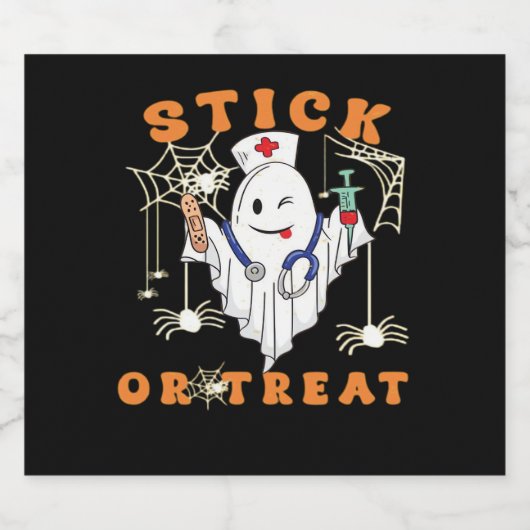 Stick or Treat Nurse Spooky Nurse Costume Funny Ha Schaumweinetikett (Einzelnes Label)
