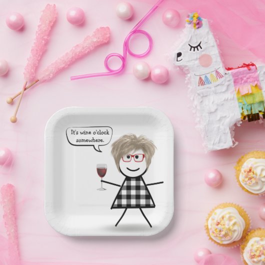 Stick Party Girl with Red Wine Pappteller (Party)