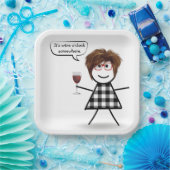 Stick Party Girl with Red Wine Pappteller (Party)