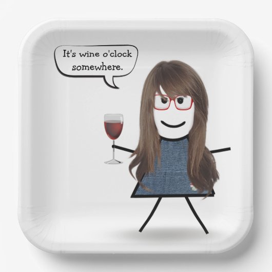 Stick Party Girl with Red Wine Pappteller (Vorderseite)