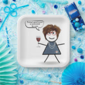 Stick Party Girl with Red Wine Pappteller (Party)