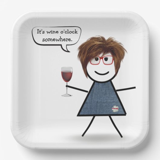 Stick Party Girl with Red Wine Pappteller (Vorderseite)