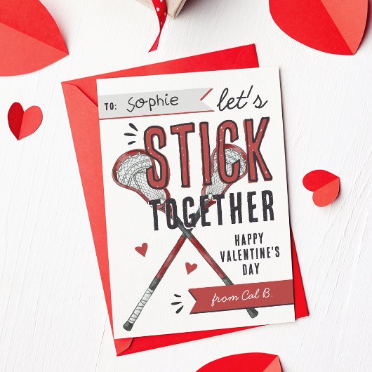 Stick Together Lacrosse Classroom Valentine Card Einladung