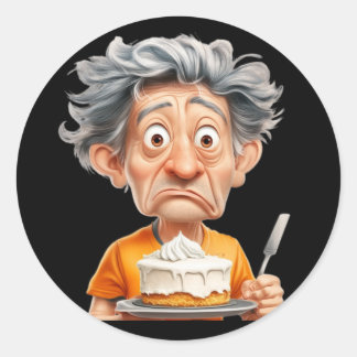 Sticker. A man prepares a cake Runder Aufkleber