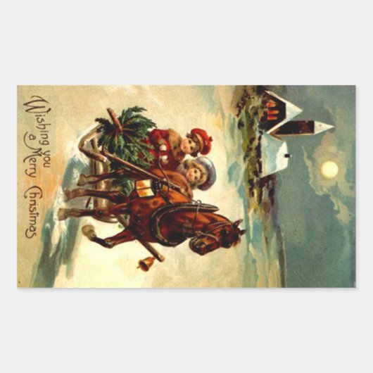 Sticker Antique Christmas Gr Ein Pferd Offener Sch (Vorderseite)