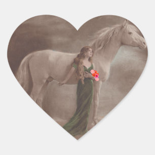 Sticker Antique Night Dream Moonlight Pferde Frau