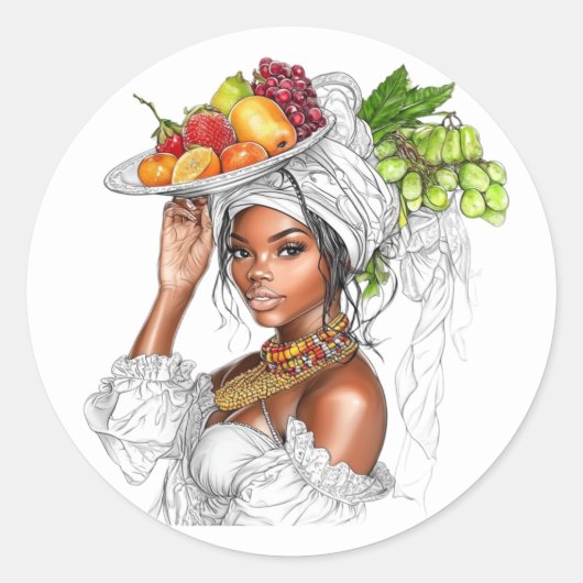 Sticker. Beautiful girl with fruits Runder Aufkleber (Vorderseite)