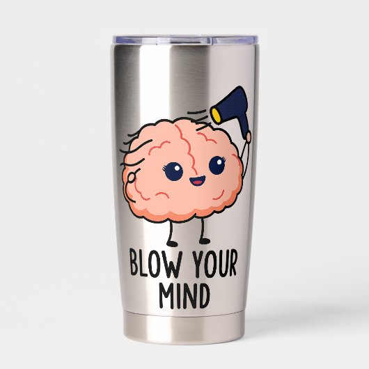 Sticker blasen - Niedliches Gehirn mit Haartrockne Thermobecher (Vorderseite)