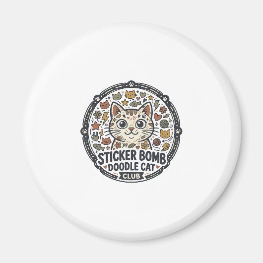 Sticker Bomb Doodle Katze POD Vektor Kunst - Stick Magnet (Vorne)