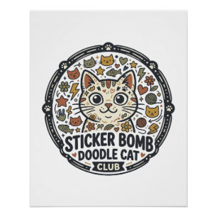 Sticker Bomb Doodle Katze POD Vektor Kunst - Stick Poster
