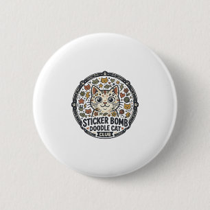Sticker Bomb Doodle Katze POD Vektorgrafik - Stick Button