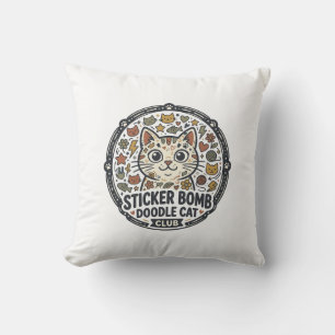 Sticker Bomb Doodle Katze POD Vektorgrafik - Stick Kissen