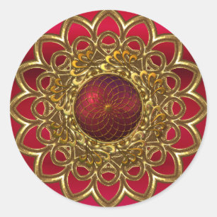 Sticker Bright Red Gold Blumen Jewel