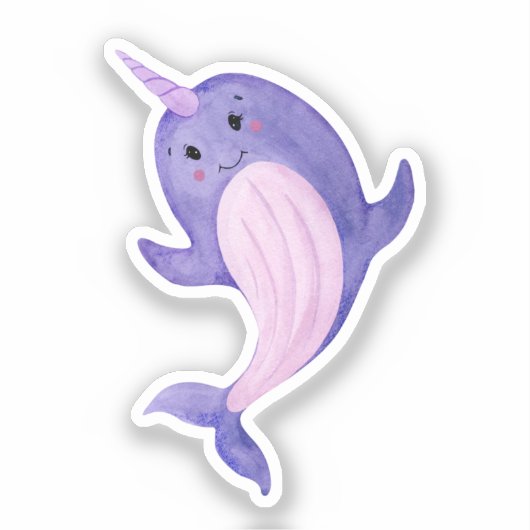 Sticker - Cute Purple Narwhal. (Vorderseite)