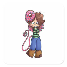 Sticker Donut Mädchen Chibi Charakter mit rosa Haa