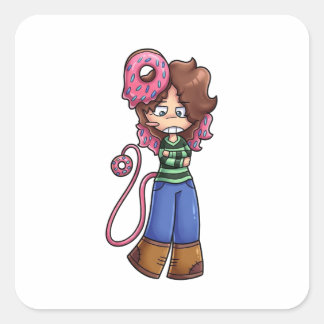 Sticker Donut Mädchen Chibi Charakter mit rosa Haa