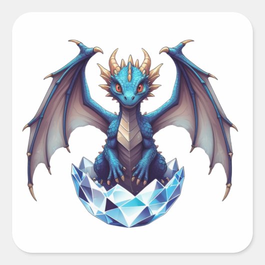 Sticker Drache schlüpft aus kristallinem Ei (Vorderseite)