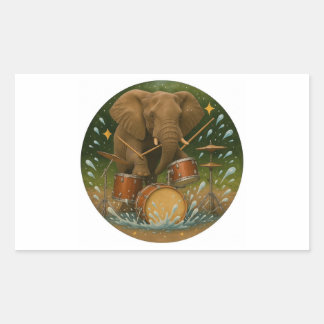 Sticker: Elefant spielt Trommeln in einer Wasserrö Rechteckiger Aufkleber