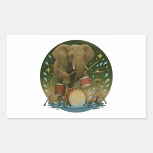 Sticker: Elefant spielt Trommeln in einer Wasserrö Rechteckiger Aufkleber