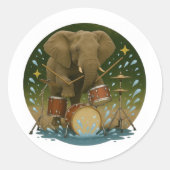 Sticker: Elefant spielt Trommeln in einer Wasserrö Runder Aufkleber (Vorderseite)