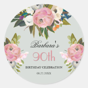 Sticker Elegant handgemalte Blumen zum 90. Geburts
