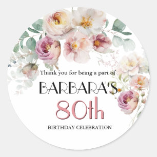 Sticker Elegante Wasserfarbe Floral 80. Geburtstag