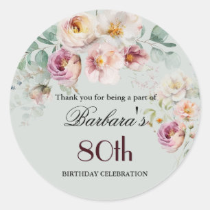 Sticker Elegante Wasserfarbe Floral 80. Geburtstag