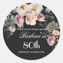 Sticker Elegante Wasserfarbe Floral 80. Geburtstag