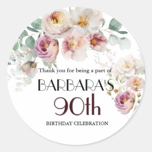 Sticker Elegante Wasserfarbe Floral 90. Geburtstag