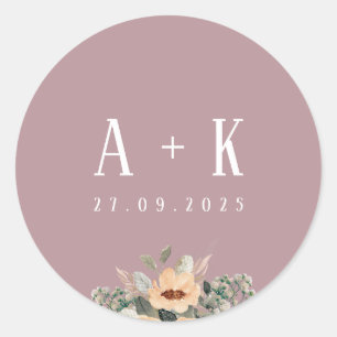 Sticker, elegantes, blumenrosa Monogramm Runder Aufkleber