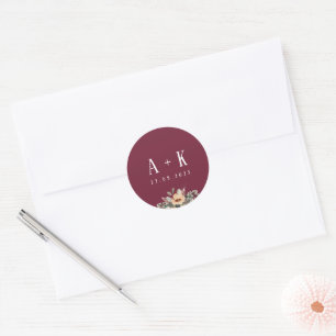 Sticker, elegantes Bordeaux-Monogramm Runder Aufkleber