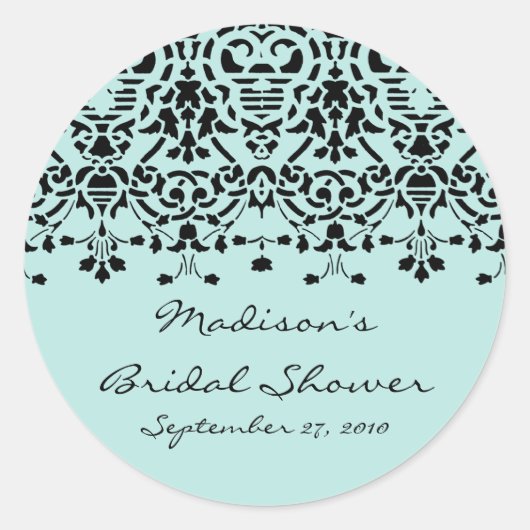 Sticker für das elegante Aqua & Black Damask Braut (Vorderseite)