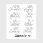 Sticker für den Schreibnamen mit Herz Vinyl Sticke<br><div class="desc">Set von acht Scriptnamensticker kombiniert mit einem Herzdesign. Dieser Aufkleber kann leicht personalisiert werden, indem er den Namen in einen anderen Namen Ihrer Wahl oder in einen beliebigen Text ändert. Mit dem Namensaufkleber können Sie Ihr Brautparty, Ihre Hochzeit, Ihren Junggeselinnen-Abschied oder andere Party-Geschenke oder Favoriten mit Ihrer eigenen Touch kennzeichnen....</div>