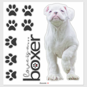 Sticker für den weißen Boxer-Welpe und den Hund