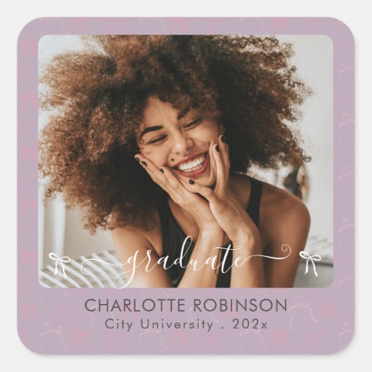 Sticker für elegantes Abschluss-Foto mit rosa Bow (Vorderseite)