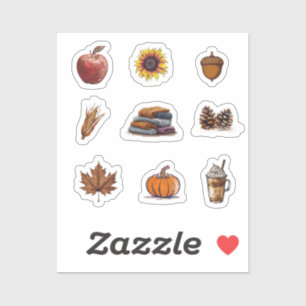 Sticker für Herbstelemente: Kürbis, Bleistift, Lat