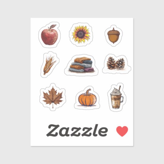 Sticker für Herbstelemente: Kürbis, Bleistift, Lat (Blatt)